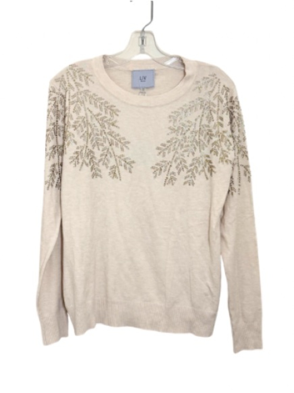 Liv Milano NWT Cream Metallic Embelllished Dressy Versatile Sweater Size Medium